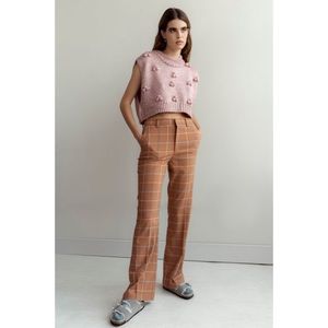 NEW! Urban Outfitters Camel Plaid Straight Cut Pants